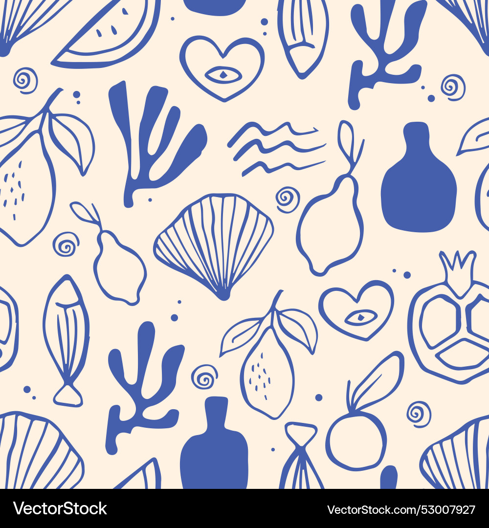 Mediterranean modern seamless pattern with sketch Mediterranean modern seamless pattern with sketch vector image