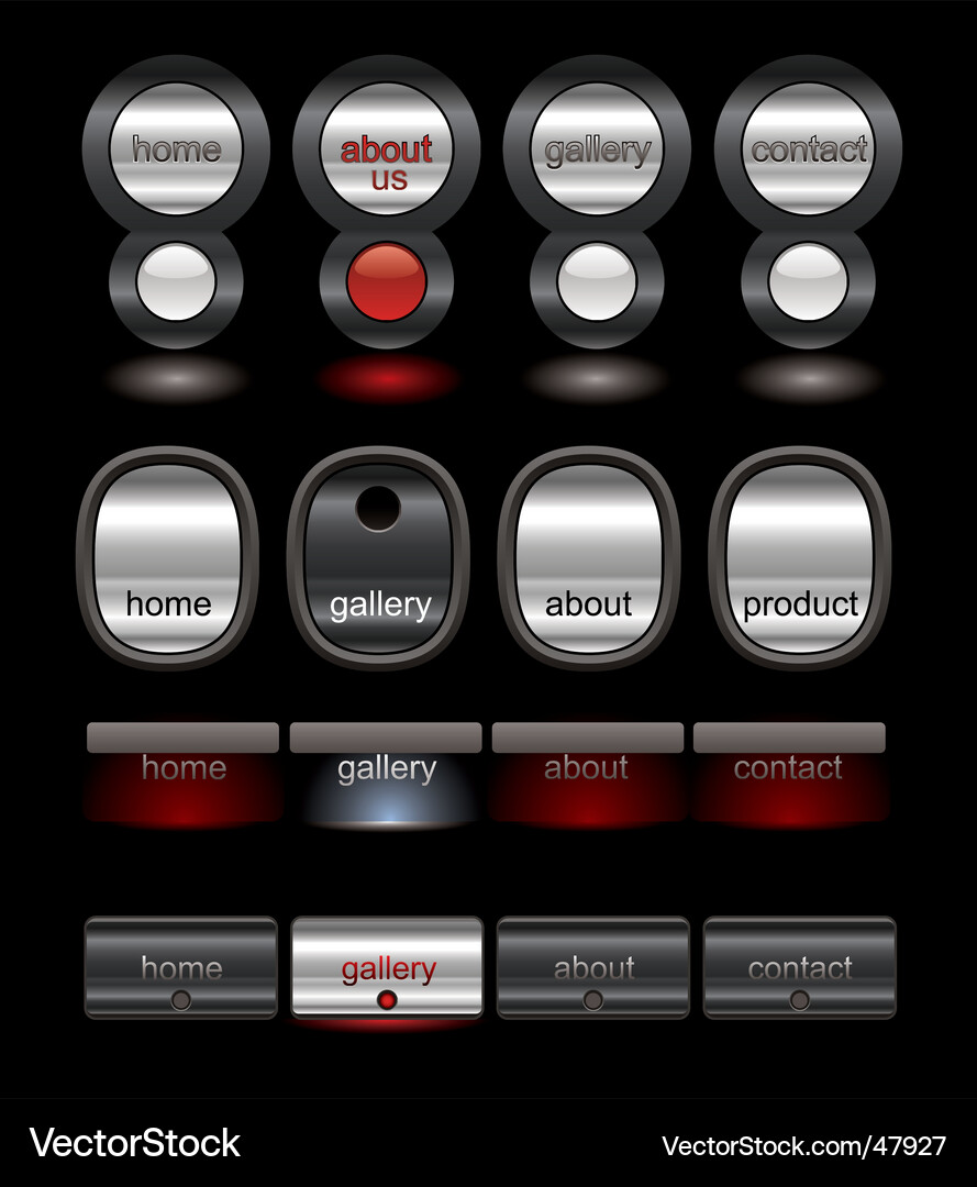 Modern Website Buttons - Metallic Style Vector Image