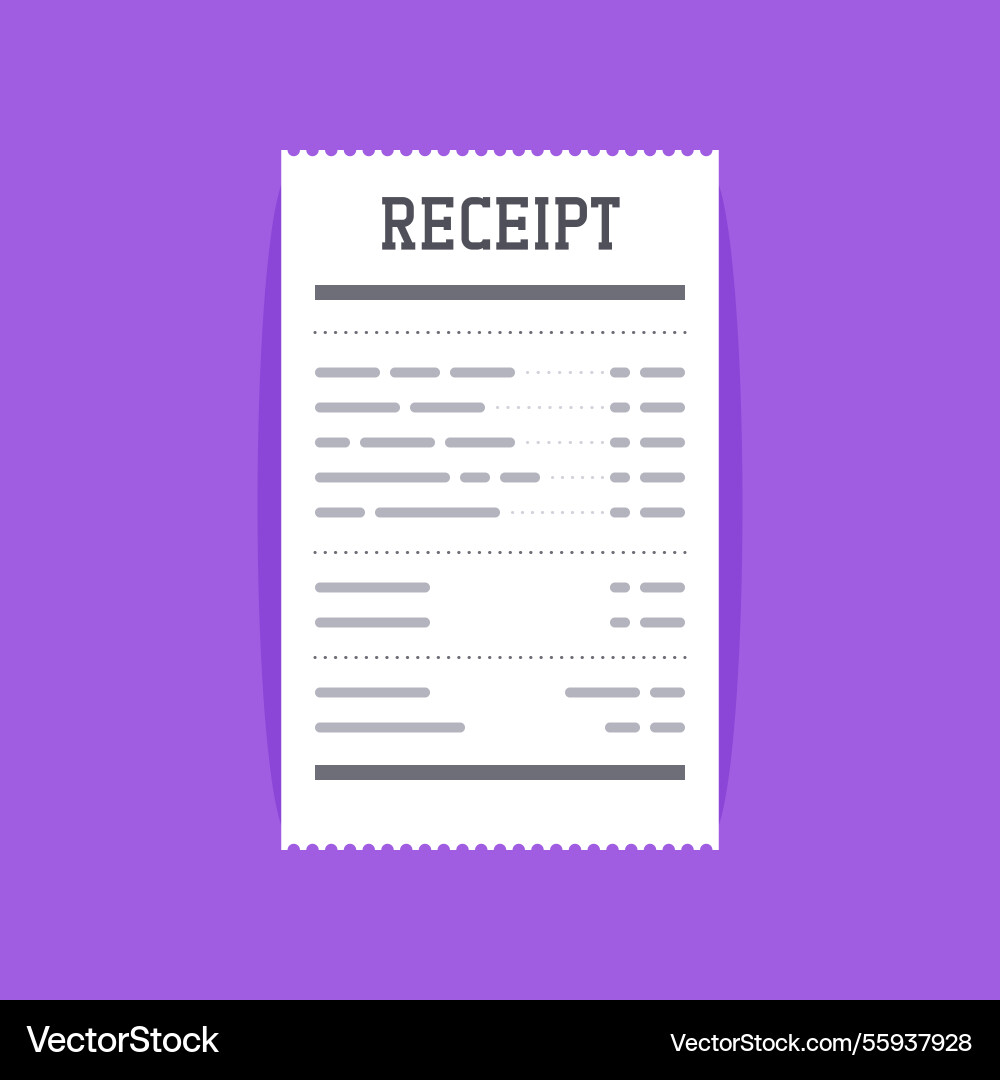 Flat style receipt document with shadow Flat style receipt document with shadow Vector Image