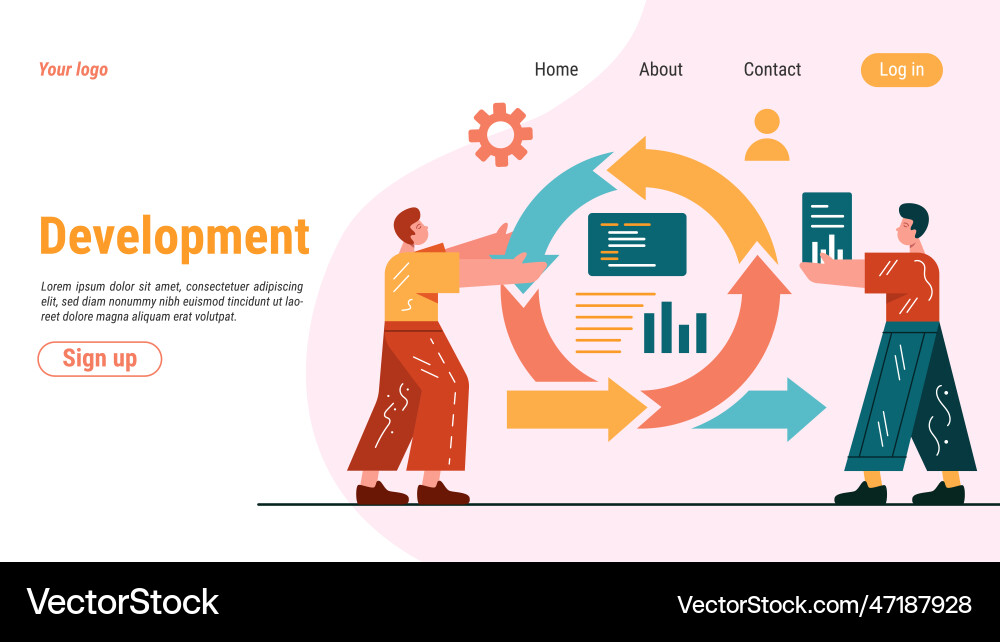 Manage of agile software landing page Manage of agile software landing page vector image