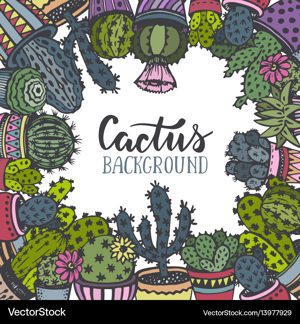 Frame with hand drawn cactus in sketch style Frame with hand drawn cactus in sketch style vector image
