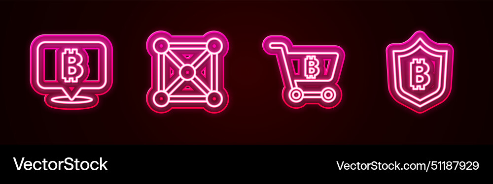 Set line bitcoin blockchain technology shopping Set line bitcoin blockchain technology shopping vector image