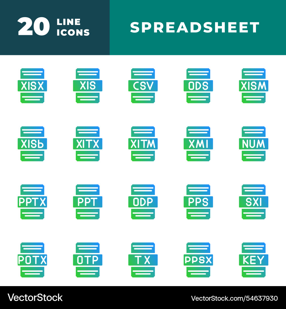 Spreadsheet gradient icon collection document Vector Image
