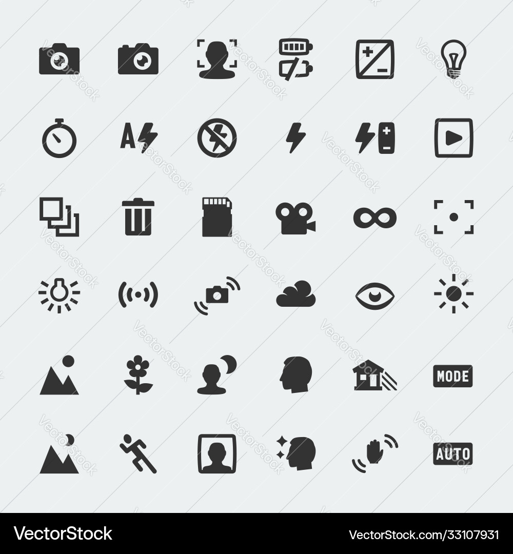 Camera functions mini icons set Camera functions mini icons set vector image
