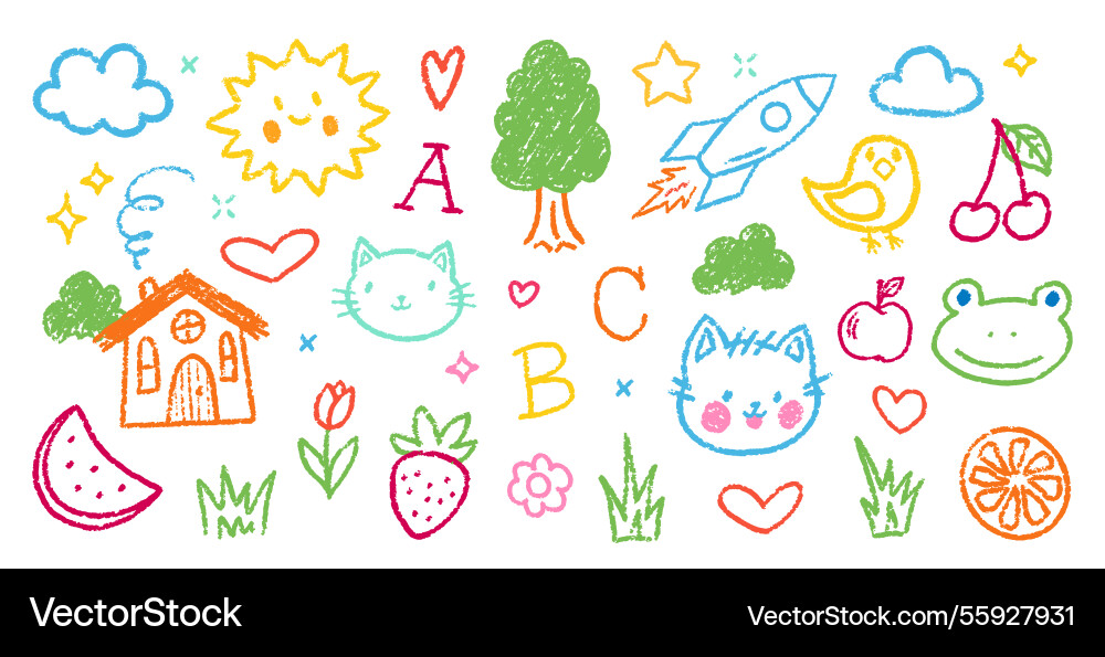 Crayon pencil colorful kindergarten squiggles Crayon pencil colorful kindergarten squiggles vector image