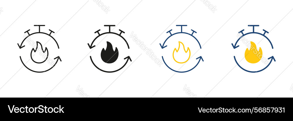 Timer with flame line and solid icon set Timer with flame line and solid icon set vector image