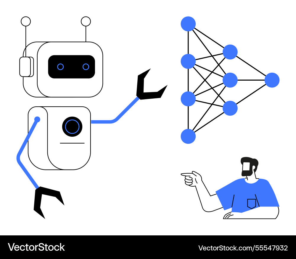 Ai interaction robot neural network Ai interaction robot neural network vector image