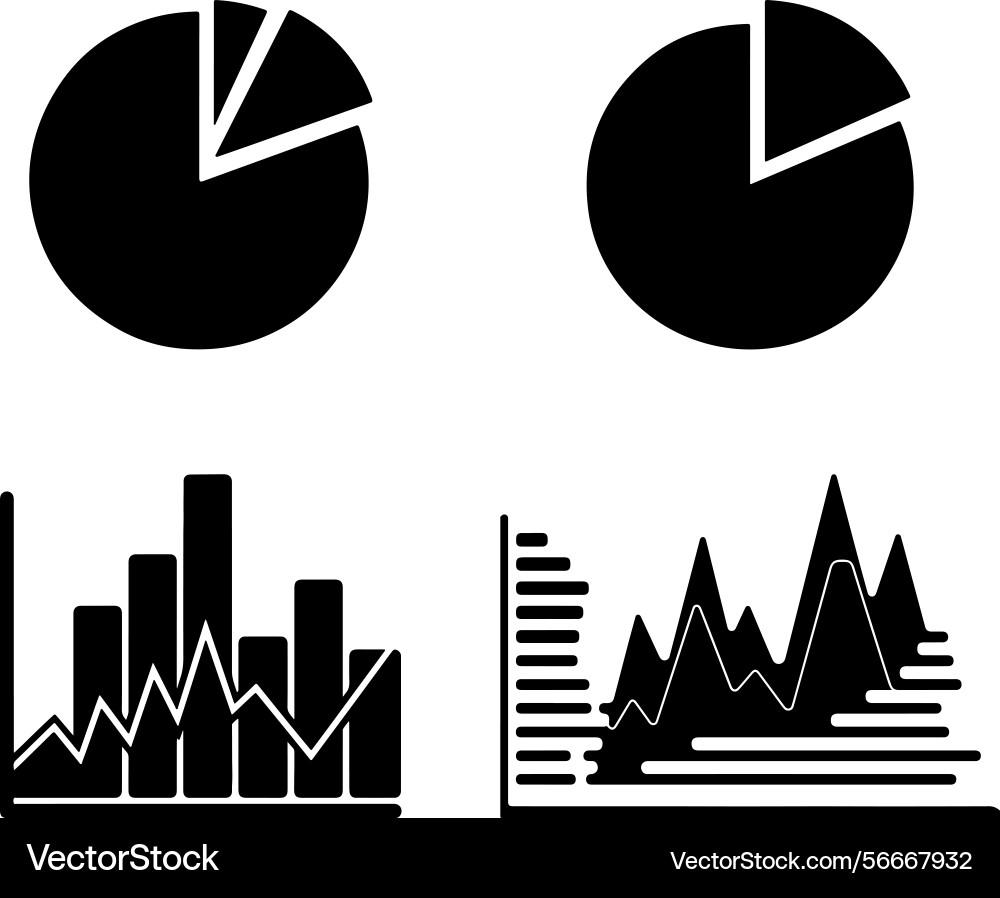 Black business data chart graph icon set Black business data chart graph icon set vector image