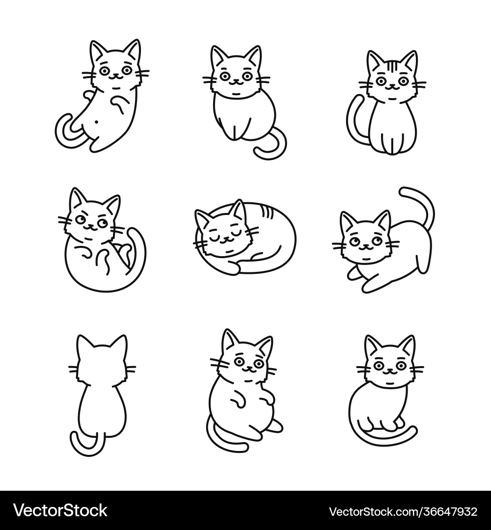 Cartoon Cat Icon Set - Cute Feline Collection vector image