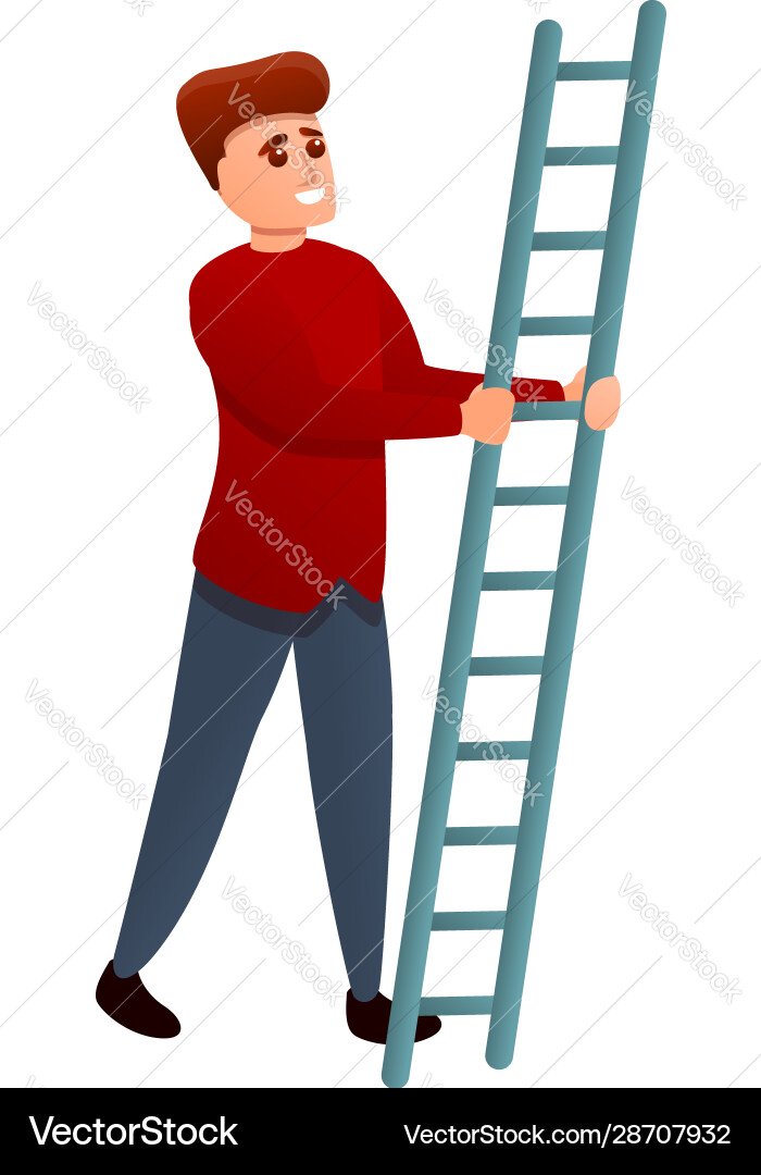 Man take ladder icon cartoon style Man take ladder icon cartoon style vector image