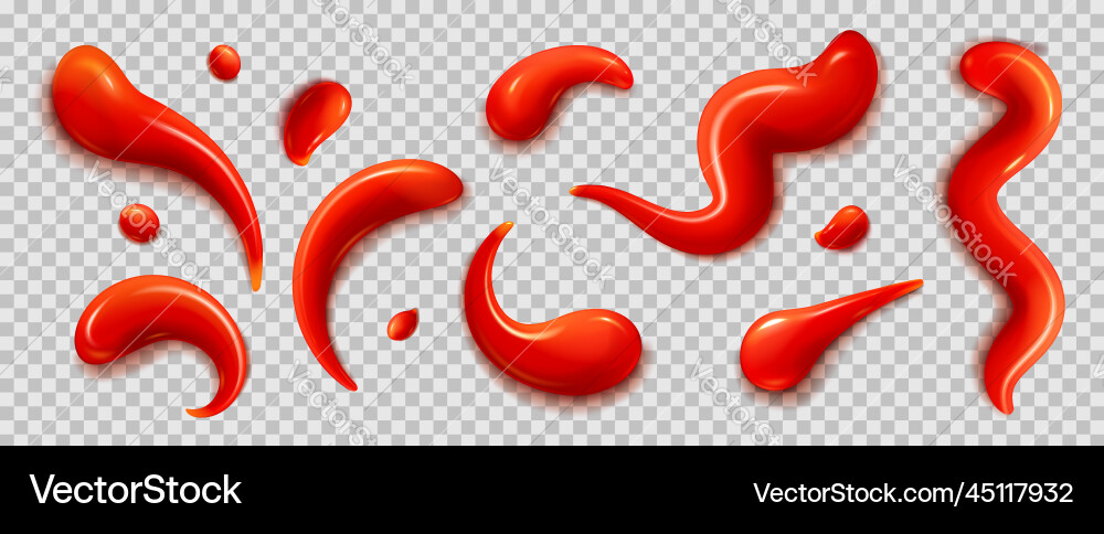 Set of ketchup stains on transparent background vector image