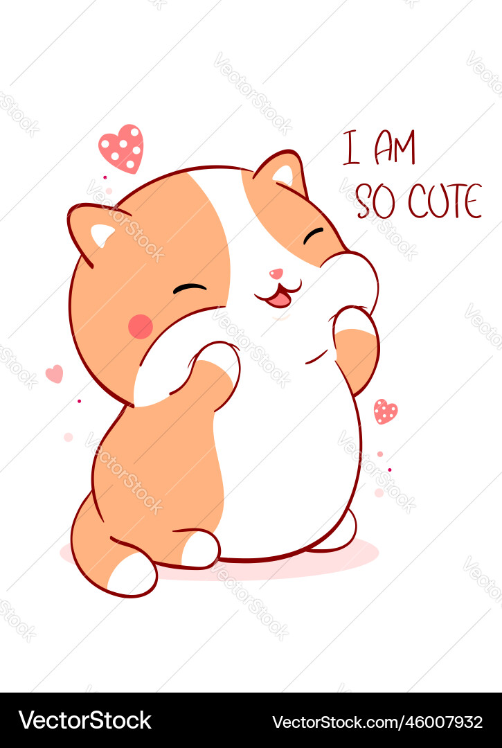 Valentine card with cute fat cat kawaii style Valentine card with cute fat cat kawaii style vector image