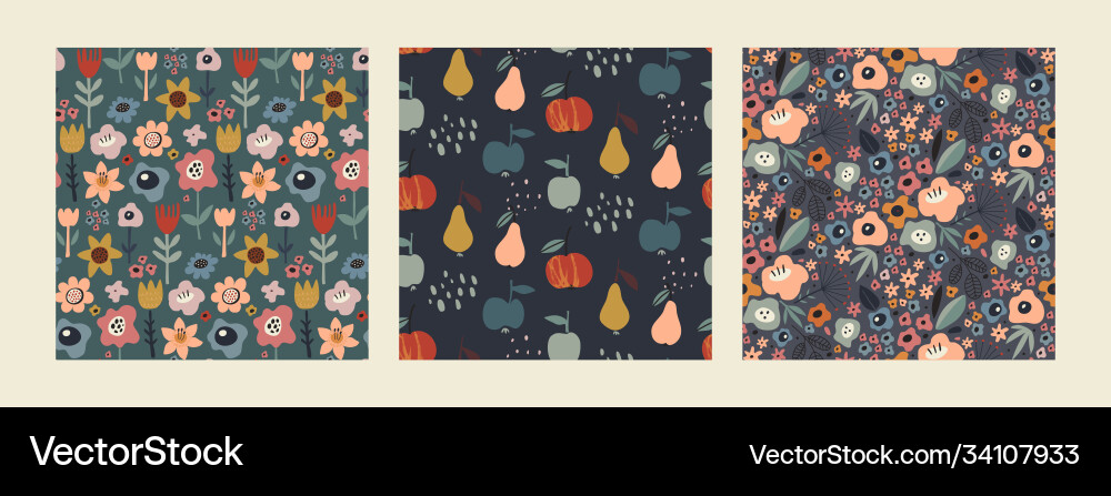 Autumn Floral Seamless Patterns Royalty Free Vector Image
