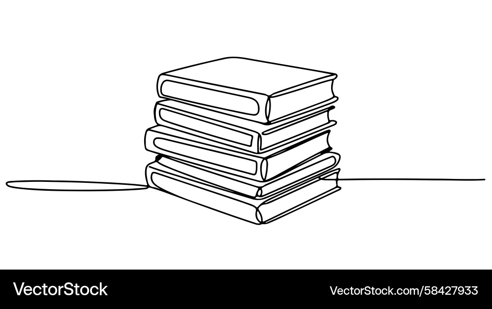 Continuous Line Book Stack Vector Image