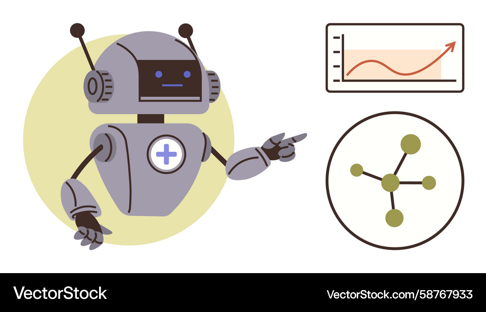 Data Analysis Robot with Chart Vector Image