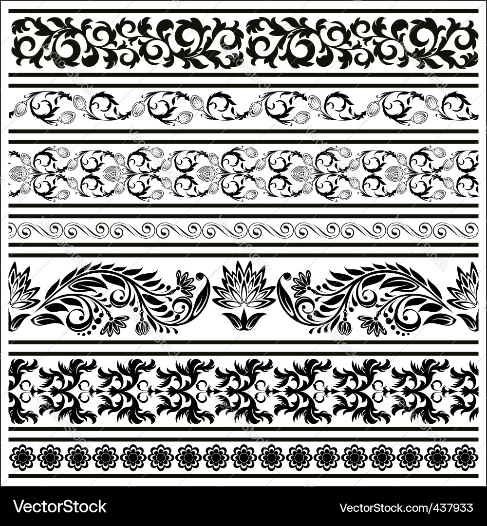 Ornate Black Floral Borders vector image