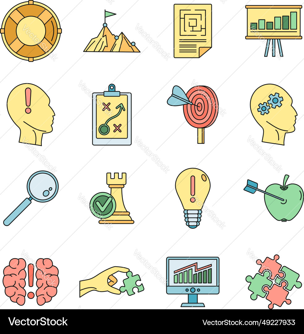Problemlösung Icon gesetzt Farbe Problemlösung Icon gesetzt Farbe vektorbild