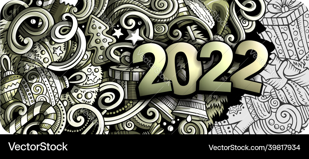 2022 doodles horizontal new year objects 2022 doodles horizontal new year objects vector image