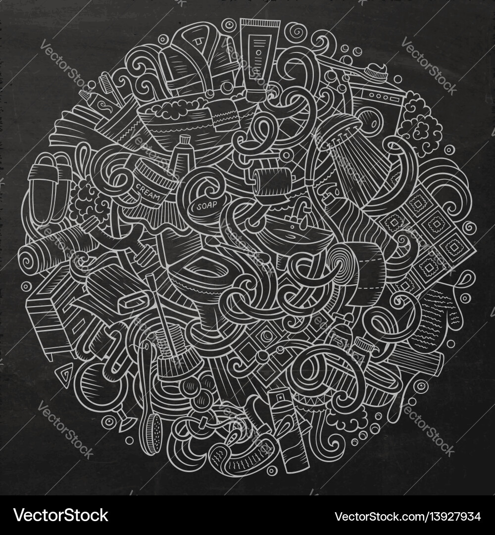 Chalkboard Badezimmer Doodles vektorbild