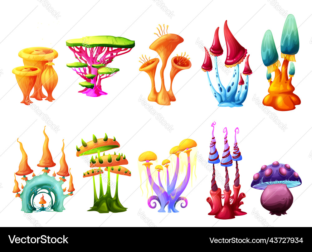 Fantasy magische Cartoon Pilze Fee Toadstools Fantasy magische Cartoon Pilze Fee Toadstools vektorbild