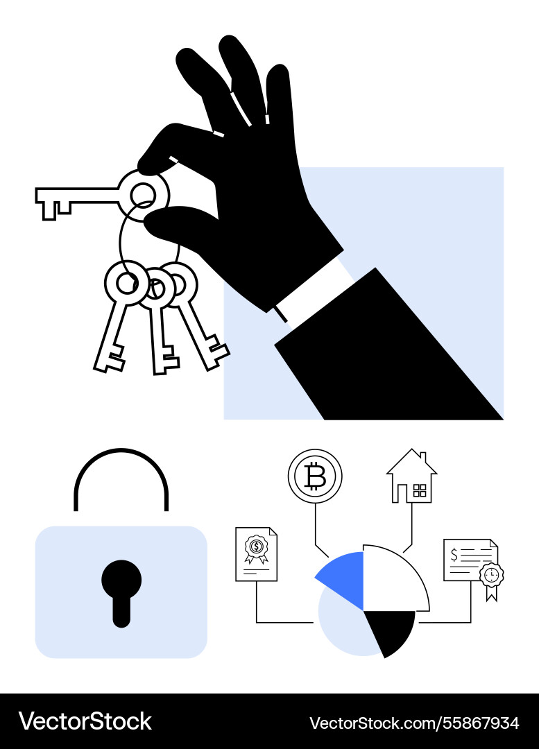 Hand holding keys padlock and data flow icons Vector Image