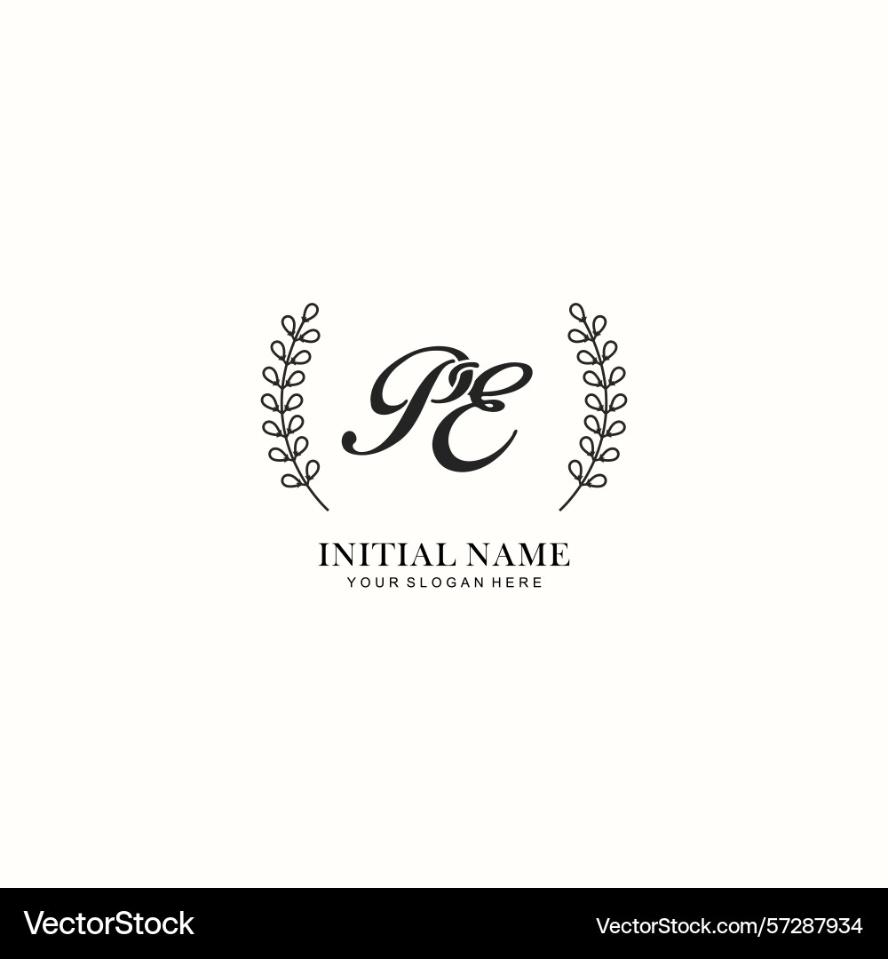 Pe initial logo templates with botanical elements Vector Image
