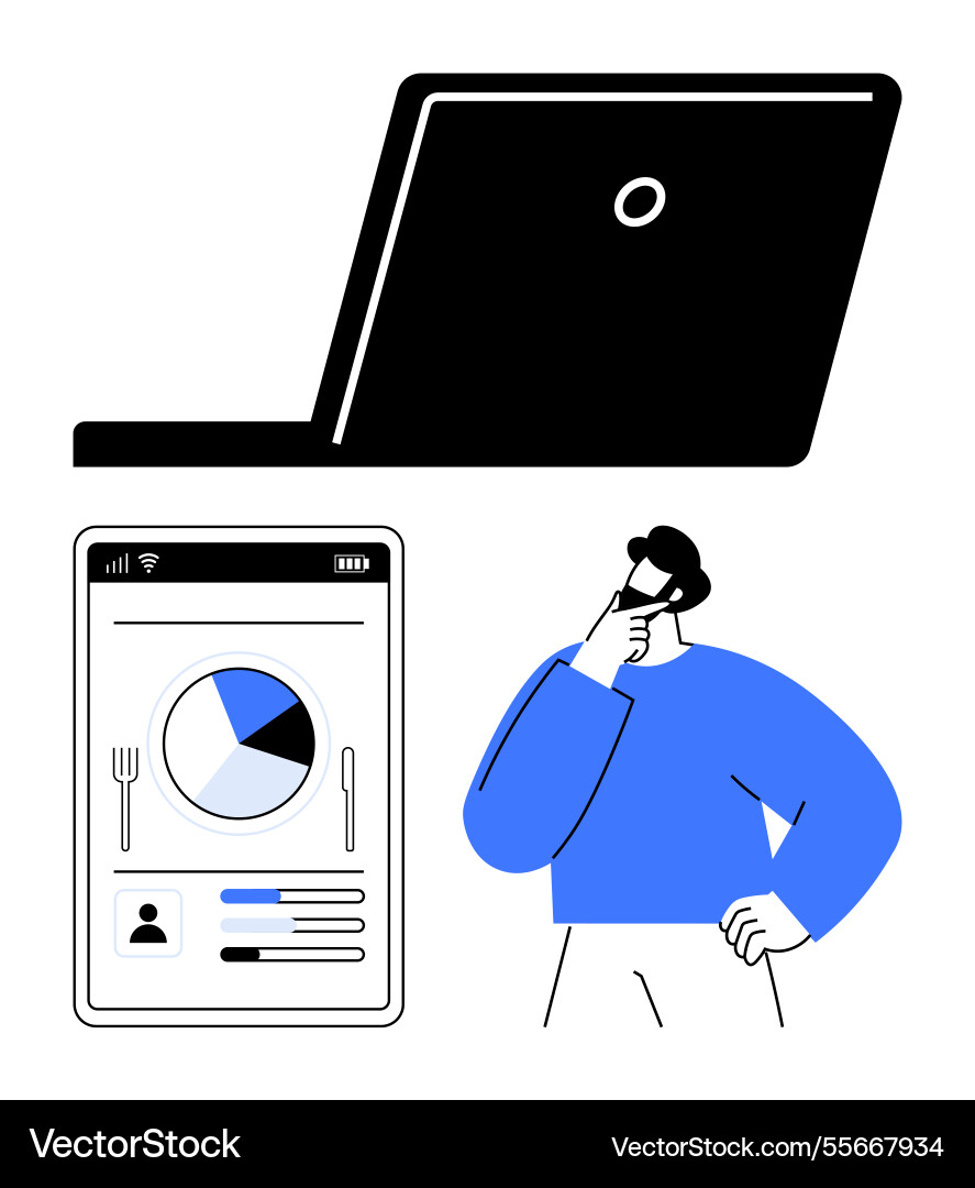Person analyzing data on mobile app while working Person analyzing data on mobile app while working vector image