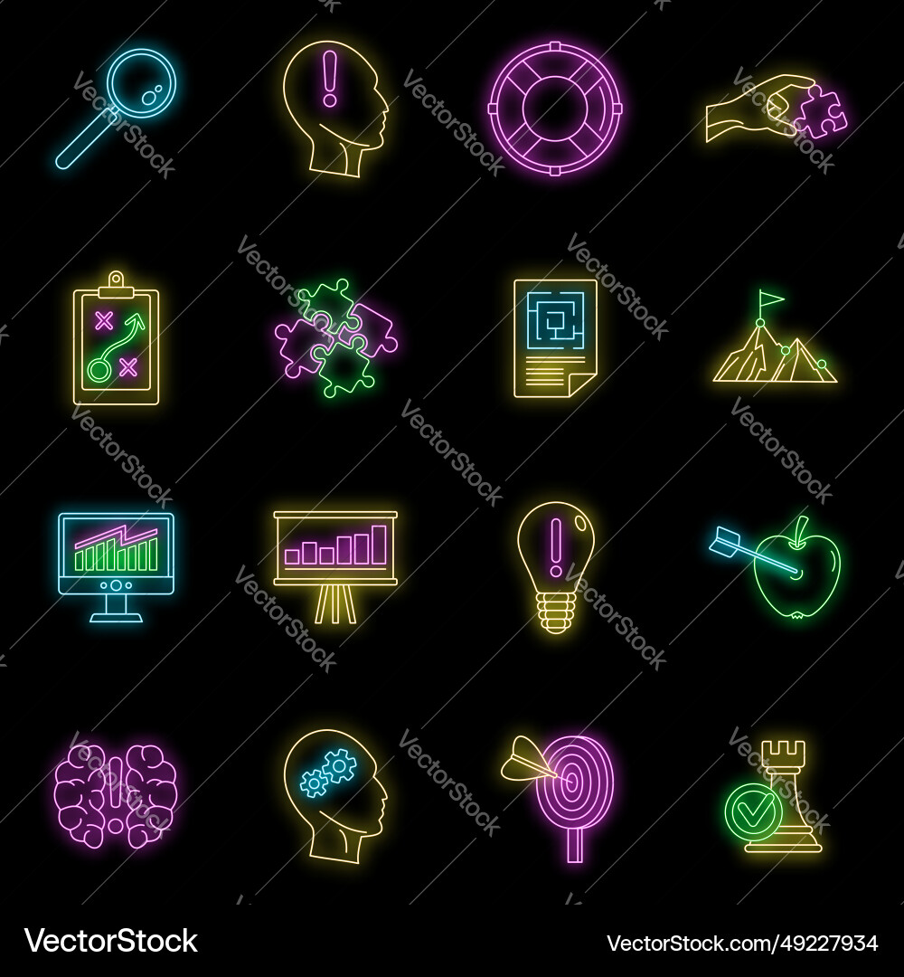Problem solution icon set neon Problem solution icon set neon vector image