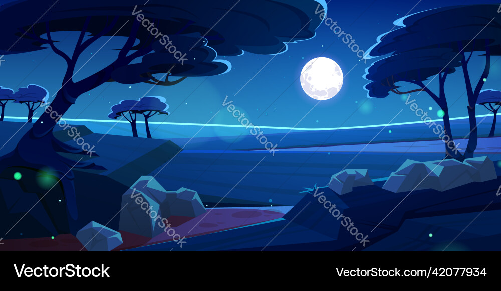 Savannah landscape with acacia trees at night Savannah landscape with acacia trees at night vector image