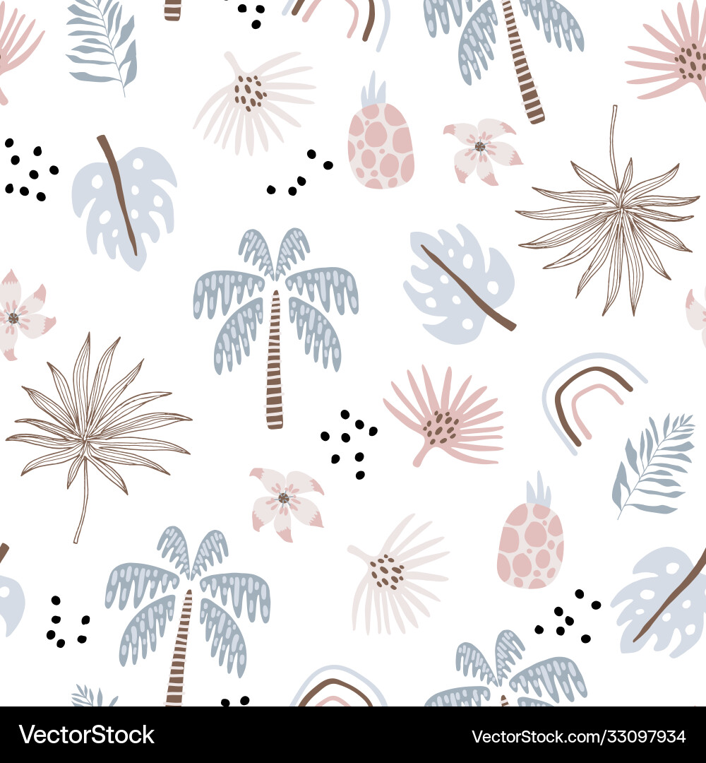 Seamless pattern with hand drawn palm trees Seamless pattern with hand drawn palm trees vector image