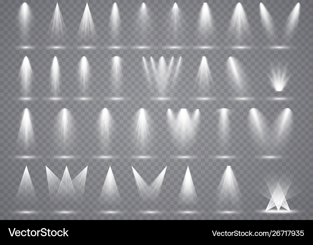 Big set spotlights lighting transparent effects Big set spotlights lighting transparent effects vector image