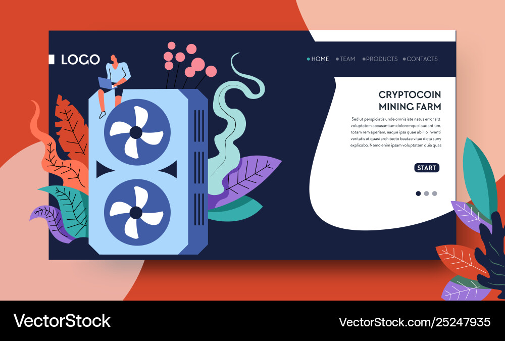 Cryptocoin mining farm web page template online Cryptocoin mining farm web page template online vector image