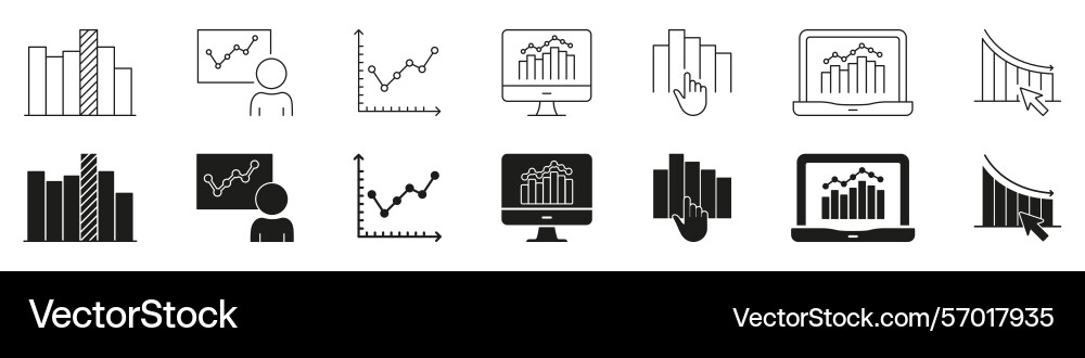 Data analytics and visualization line solid Data analytics and visualization line solid vector image