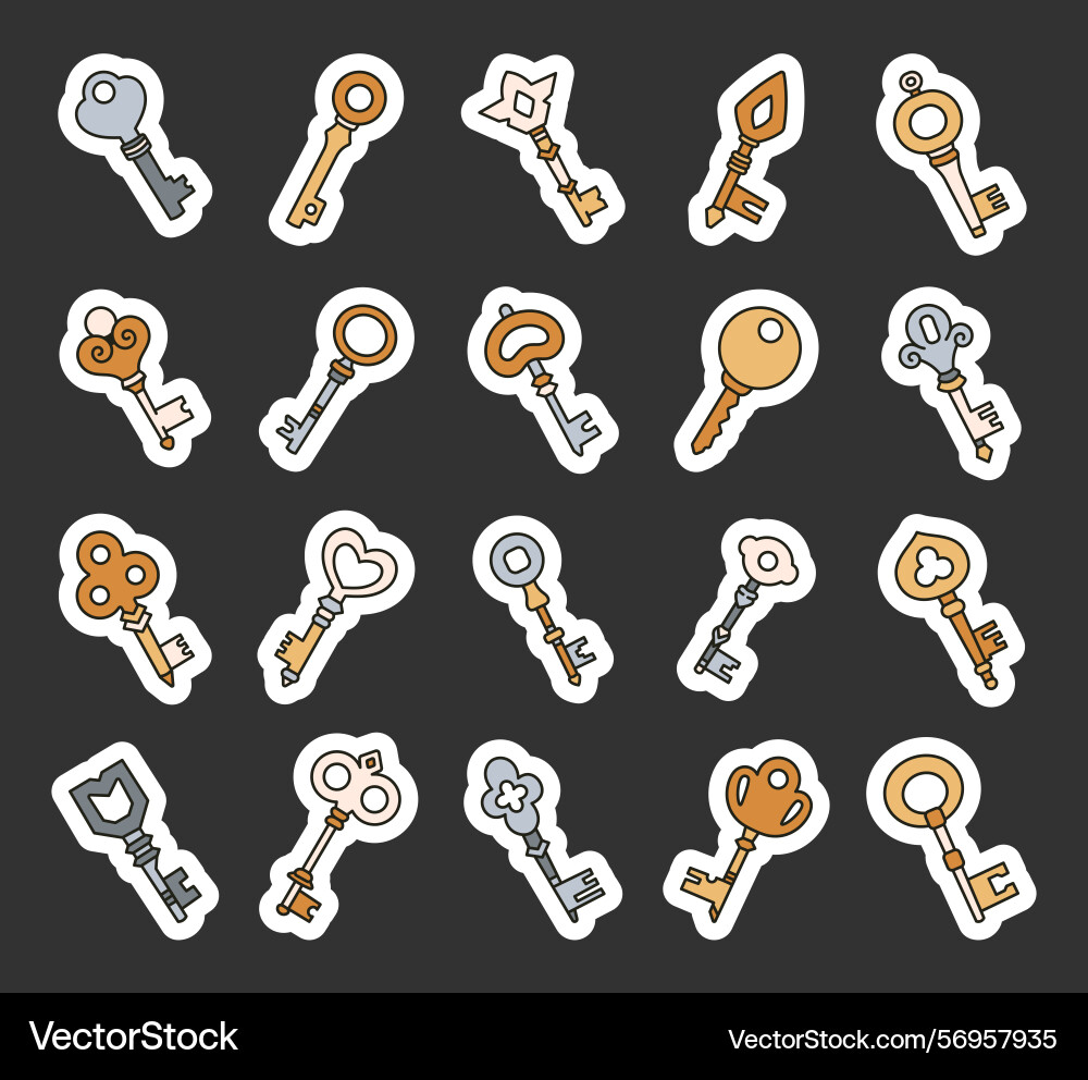 Key security access set with cute outline design Vector Image