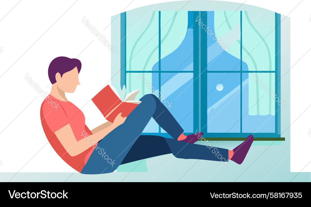 Man Reading Book by Window Vector Image
