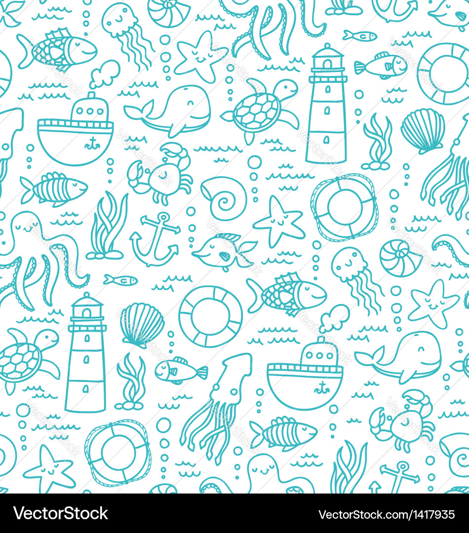 Ocean Doodles - Nautical Pattern Vector Image