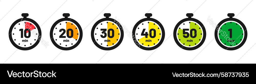 Set of timer clock faces and stopwatch icons Set of timer clock faces and stopwatch icons Vector Image