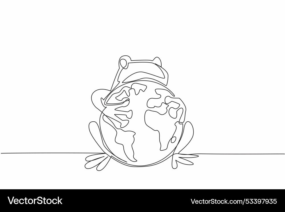 Single continuous line drawing green frog hugging Vector Image