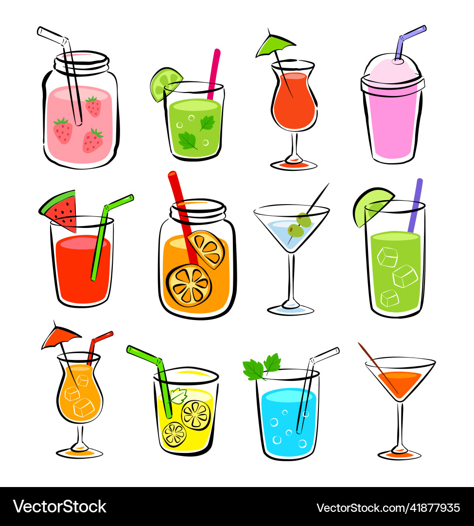 Tropical Summer Drinks Set Royalty Free Vector Image