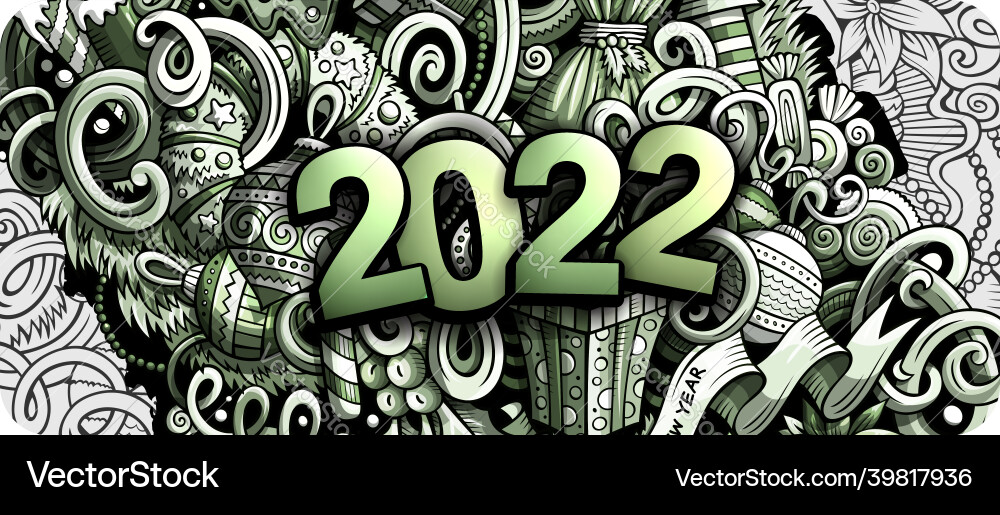 2022 doodles horizontal new year objects vector image