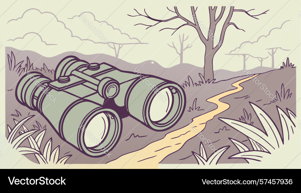 Binoculars on a path through serene sparse vector image