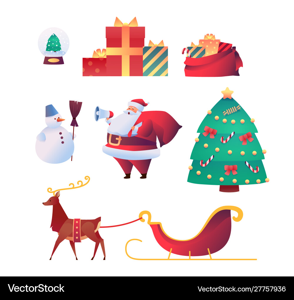 Cartoon santa claus reindeer christmas set Cartoon santa claus reindeer christmas set vector image