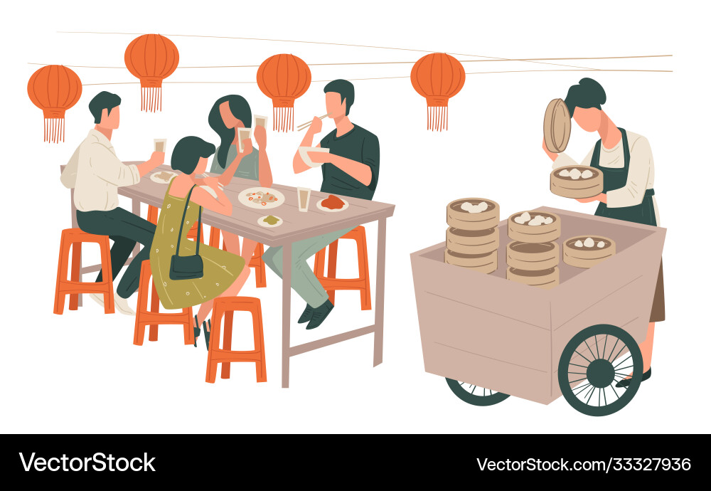 Chinesisch Restaurant Innenausstattung Menschen essen asiatisch Chinesisch Restaurant Innenausstattung Menschen essen asiatisch vektorbild