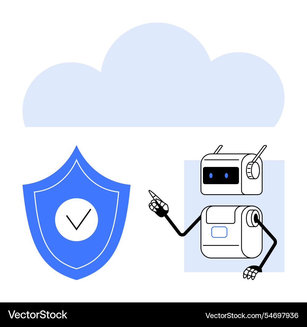 Cloud security technology represented by robot Cloud security technology represented by robot vector image