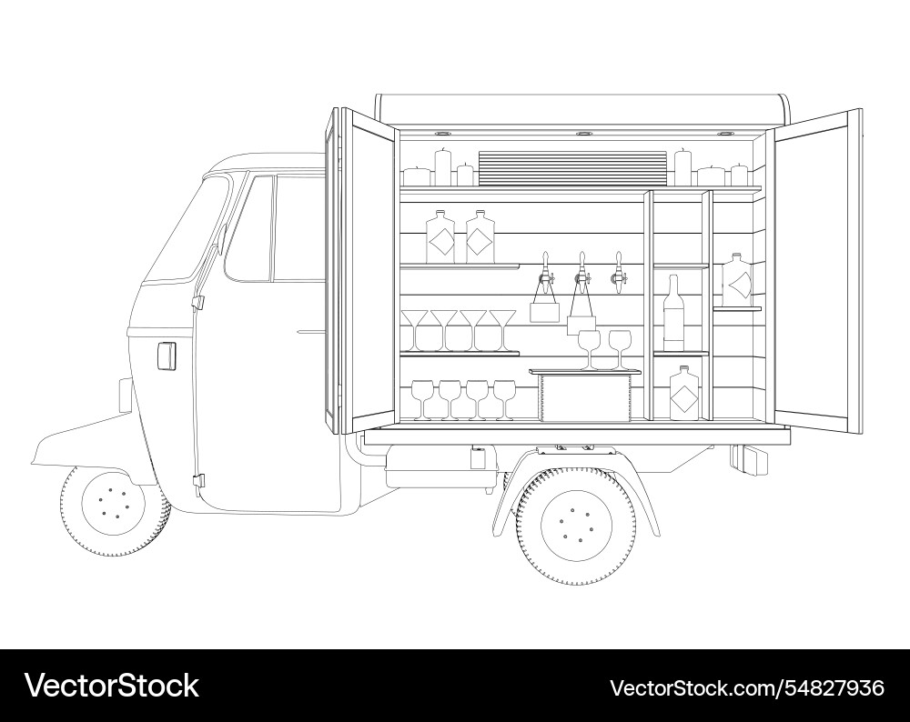 Contour alcohol truck outdoor bar street vendor Contour alcohol truck outdoor bar street vendor vector image