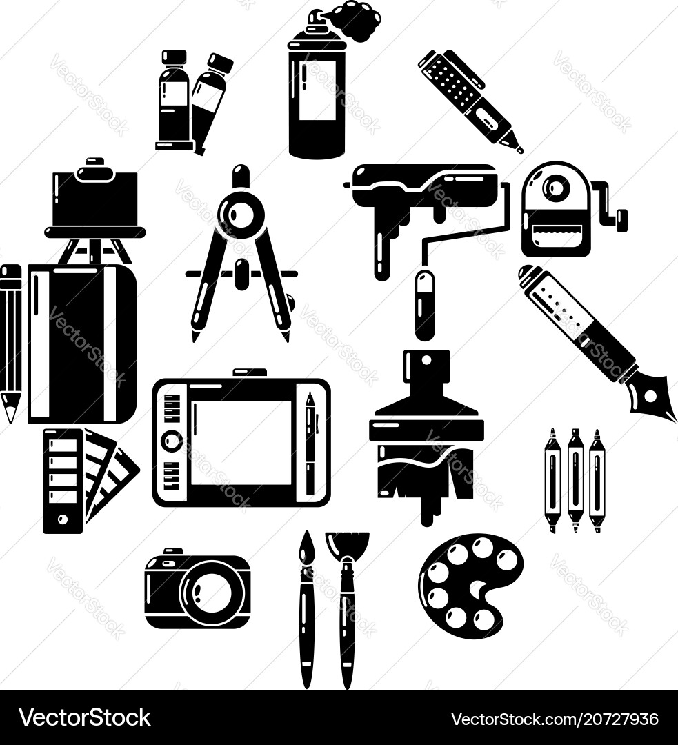 Design and drawing tools icons set simple style Design and drawing tools icons set simple style vector image
