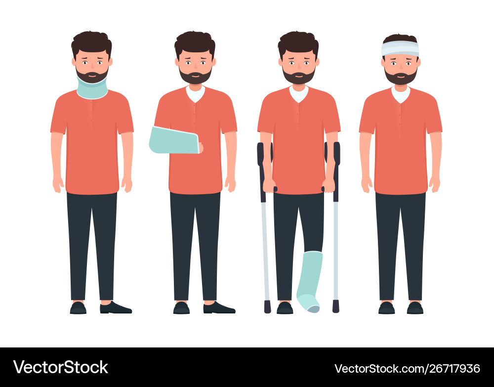 Man with various types injuries character vector image