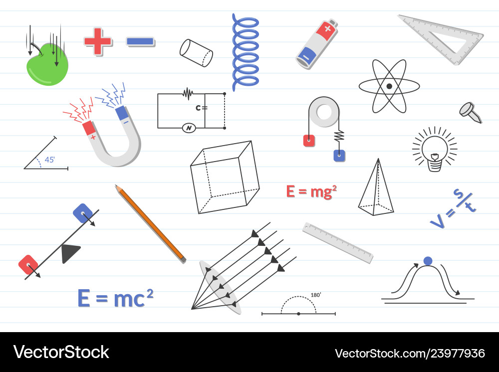 Physics education science with various objects Physics education science with various objects vector image