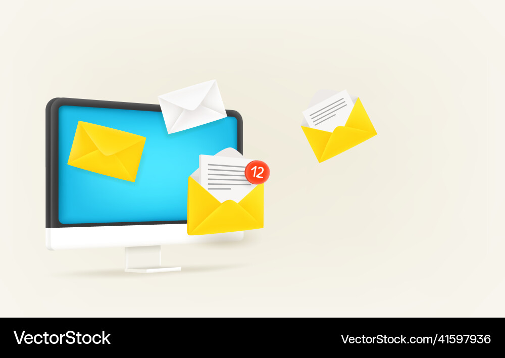 Receiving new mail messages via computer 3d Vector Image