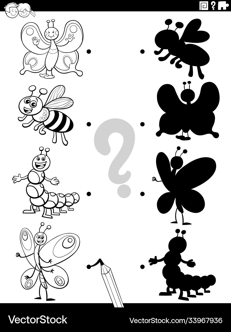 Schattenaufgabe mit Cartoon Insekten Färbung Buch Schattenaufgabe mit Cartoon Insekten Färbung Buch vektorbild